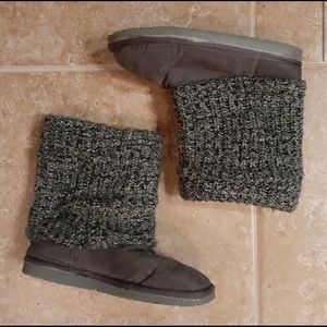 Girls Gray Suede Sweater Cuff Winter Boots